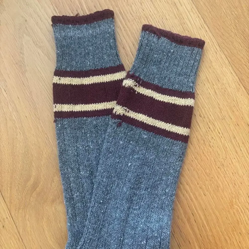 Vintage Collegiate Wool Blend Knee High Socks Gray Burgundy